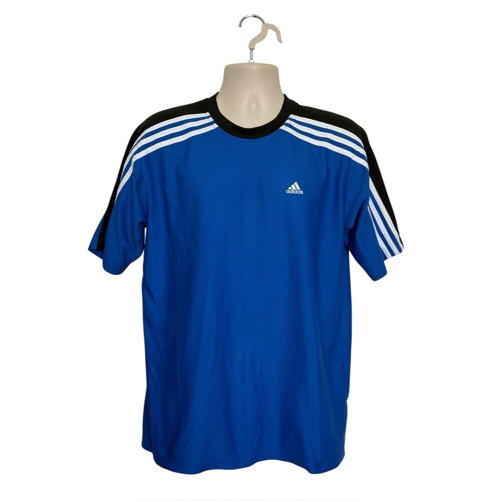 Vintage Y2K 2004 Adidas 3 Stripe Climalite Performance Jersey Blue Black White M